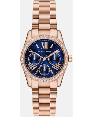Michael Kors – multifunction lexington – rosée damenuhr aus edelstahl - Blau