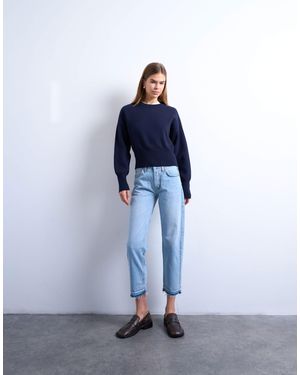 TOPSHOP Runway Mid Rise Straight Cropped Jean With Let Down Hem Detail - Blue