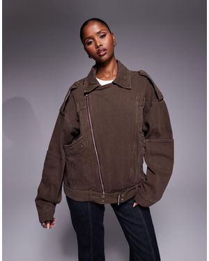 Liquor N Poker Biker Jacket With Zip Through - Brown