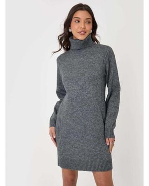 Threadbare Turtle Neck Mini Jumper Dress - Grey