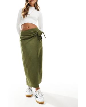 ASOS Wrap Tie Detail Faux Suede Maxi Skirt - Green