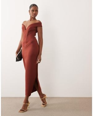 ASOS V Plunge Bardot Midi - Pink