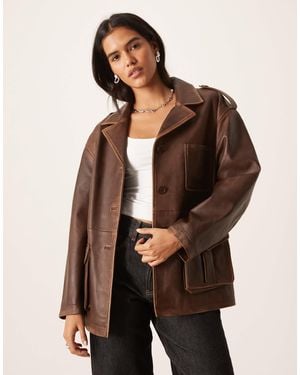 Urbancode – lange worker-jacke aus leder - Braun