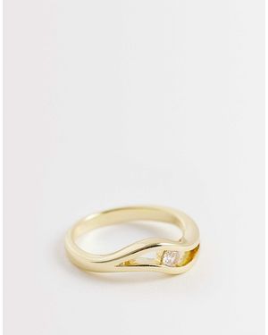 ASOS Dainty Ring With Wave And Cubic Zirconia Stone - Natural