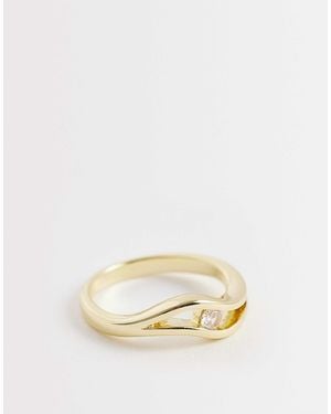 ASOS Dainty Ring With Wave And Cubic Zirconia Stone - Natural