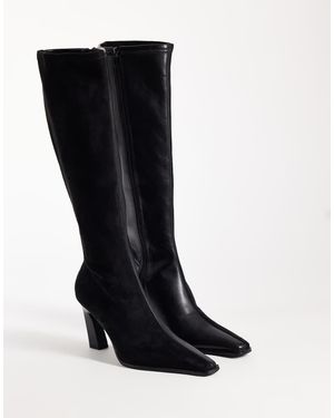ASOS Crescent Botas Por La Rodilla Bicolor De Tacón En Pu Negro Y Ante Sintético Negro