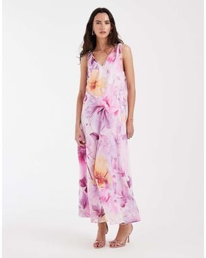 Vero Moda Chiffon V Neck Midi Dress With Godet Shaping - Pink