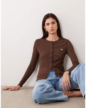 Abercrombie & Fitch Icon Logo Ribbed Button Through Top - Blue