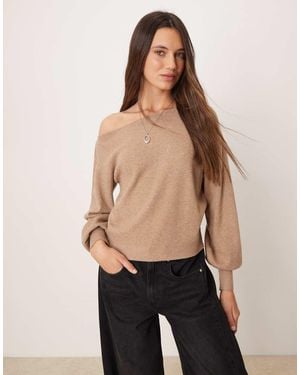 Threadbare Ruimvallend Sweatshirt Met Blote Schouder - Naturel