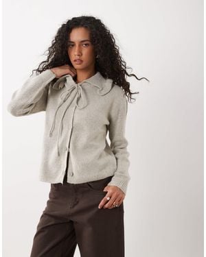 Wednesday's Girl Wednesdays Girl Ruffle Collared Cardigan - Gray