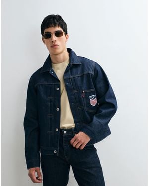 Levi's Usa - veste en jean brodée au dos - délavage foncé - Bleu