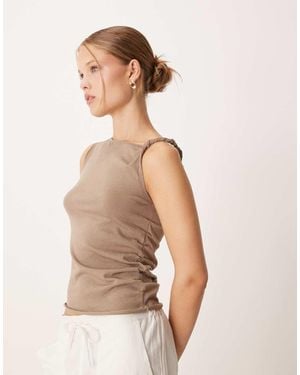 Mango Asymmetric Twist Strap Sleeveless Top - Natural