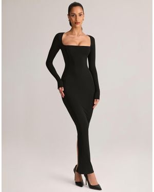 Oh Polly Lux Modal Square Neck Long Sleeve Maxi Dress - Black