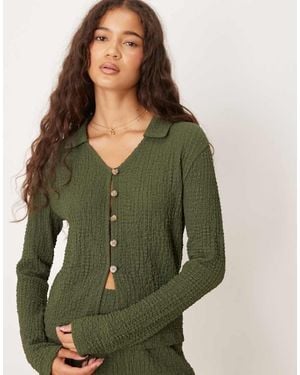 ASOS Textured Button Front Long Sleeve Top Co-Ord - Green