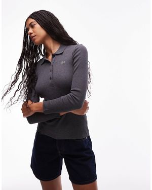 Lacoste – geripptes, langärmliges polohemd - Blau