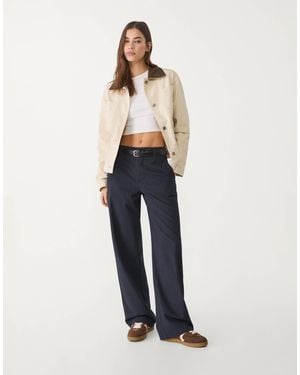 Stradivarius Linen Blend Trouser - Blue