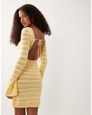 Miss Selfridge Crochet Long Sleeve Mini Dress - Natural