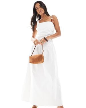 4th & Reckless Exclusive Linen Look Cotton Dropped Waist Strap Bead Detail Midaxi Dress - White