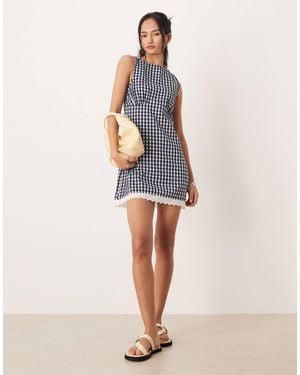 ASOS Slash Neck Mini Sundress With Sculpted Bust And Eyelet Hem - Natural