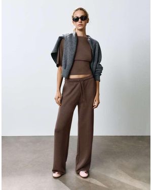 Pull&Bear Modal Wide-Leg Trousers - Natural