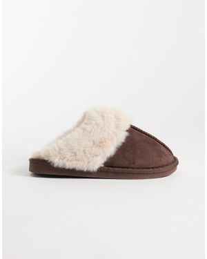 New Look Slipper aus velourslederimitat mit faux-fur-futter - Braun