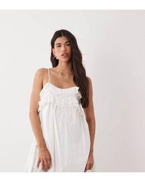 Fashionkilla Exclusive Poplin Ruffle Hem Cami Top Babydoll Mini Dress - White