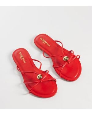 Glamorous Sandali Bassi A Pianta Larga Color Oro Con Dettagli Rossi - Rosso