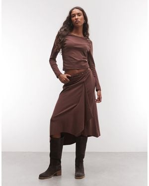 Daisy Street Asymmetric Midi Skirt - Brown