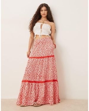 Threadbare Tiered Jersey Maxi Skirt - Pink