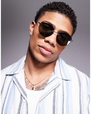 ASOS – runde, randlose sonnenbrille mit grün getönten gläsern und farbenen bügeln - Grau