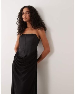 TFNC London Satin Corset Draped Velvet Skirt Maxi Dress - Black