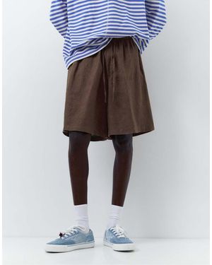 Pull&Bear Pantaloncini 100% Lino Marroni - Marrone