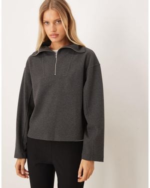 Mango Funnel Neck Half Zip Sweatshirt - Grey