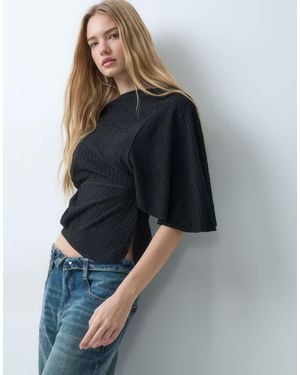 ASOS Off Shoulder Cinched Waist Textured Top - Blue
