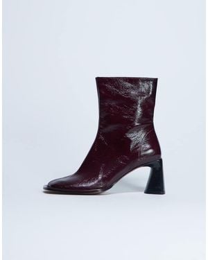 TOPSHOP Botas De Tacón De Bloque Y Puntera Redonda De Cuero Premium Star De -Rojo - Morado