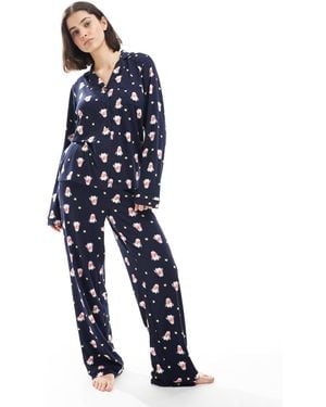 Loungeable Christmas Supersoft Jersey Pajama Set - Blue