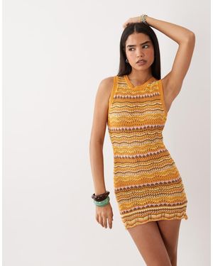Kiwi & Co Walking On Sunshine Crochet High Neck Sleeveless Mini Beach Dress - Orange