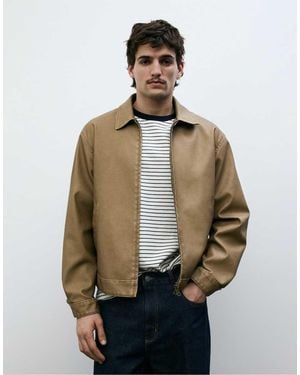 Pull&Bear Washed Faux Leather Jacket - Natural