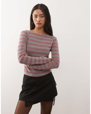 Collusion Stripe Slash Neck Top - Multicolor