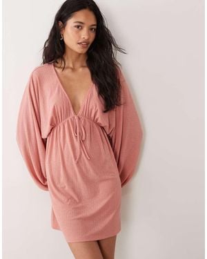 Miss Selfridge Long Sleeve Batwing Tie Front Mini Dress - Pink