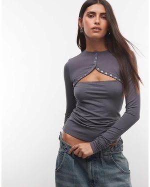 Weekday Top Bolero A Maniche Lunghe Con Bottoni A Pressione - Grigio
