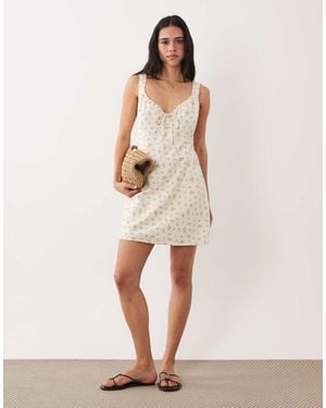 Abercrombie & Fitch Ruched Milkmaid Mini Dress - Natural