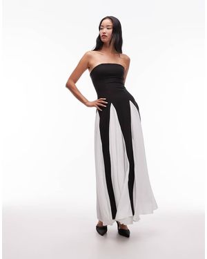 HEIRESS BEVERLY HILLS Vestito Lungo A Fascia Strutturato Con Gonna Godet Bianco E A Contrasto - Grigio