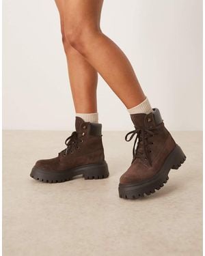 ASOS Athens Suede Chunky Lace-up Boots - Natural