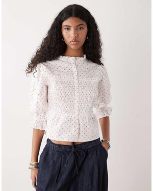 Collusion Blusa Bianca A Pois Arricciata - Bianco