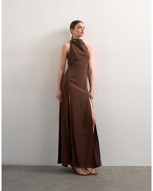 TOPSHOP Halter Cowl Maxi Dress - Brown