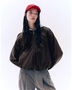 Bershka Leather Effect Balloon Jacket - Brown