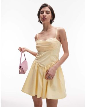SNDY'S Strappy Poplin Drape Mesh Bust Sweetheart Neck Mini Dress - Natural