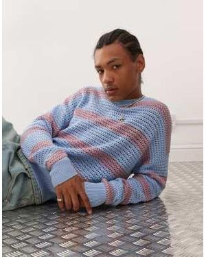 Prohibited Rough Striped Knit Sweater - Blue