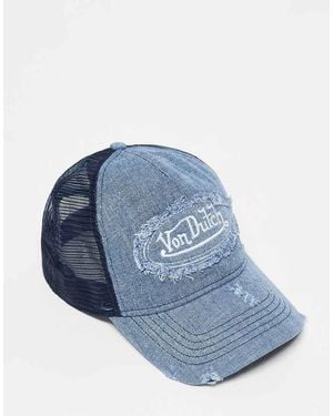 Von Dutch Distressed Denim Trucker Cap - Blue